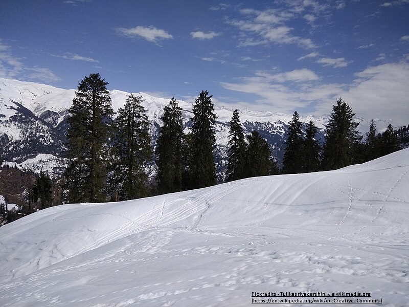 Panoramic view of Solang Valley with lush greenery and adventure enthusiasts enjoying activities like paragliding and zorbing
